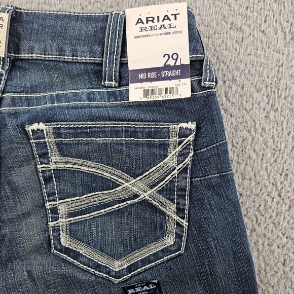 Ariat REAL Jeans Womens 29L Blue Dresden Low Rise Straight Stretch Denim Western - Picture 1 of 16